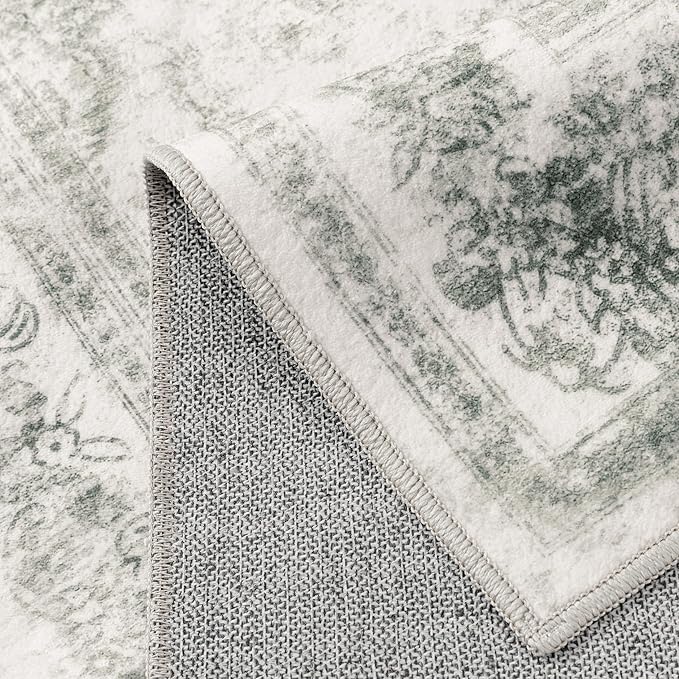 Runner Rug 2x8 Washable Gray Hallway Runner Vintage Boho Medallion Non Slip Grey Distressed Retro Carpet Indoor Low Pile Long Soft Rug for Kitchen Entryway Bedroom Bathroom Laundry