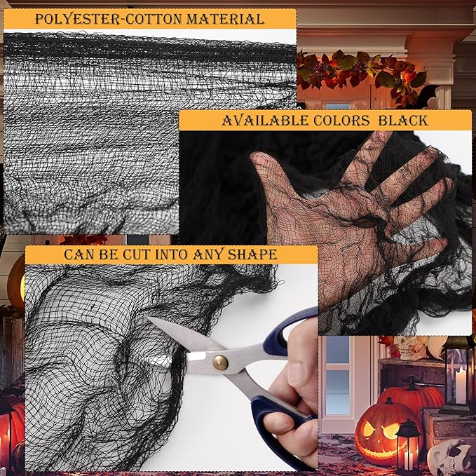 ZYP 410 x 80 Halloween Creepy Cloth Black Spooky Fabric Gauze Spooky Giant Cheese Cloth for Halloween Party Supplies Decorations