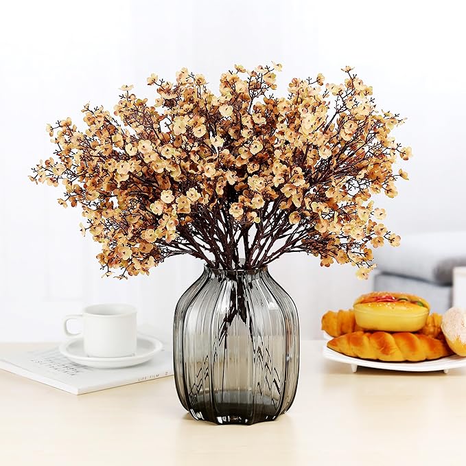 JAKY-Global Babys Breath Silk Artificial Flowers Bulk 6pcs for Fall Decor Fake Flower Bouquet Bulk for Home Kitchen Indoor Bouquet Floral Arrangement Table Centerpieces Farmhouse Decor(Khaki)