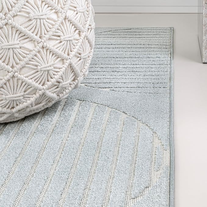 JONATHAN Y SCN104F-4 Nordby High-Low Geometric Arch Scandi Striped Light Blue/Cream 4 ft. x 6 ft. Indoor/Outdoor Area Rug for Patio, Backyard, Living Room, Bedroom, Office, Hose-Washable