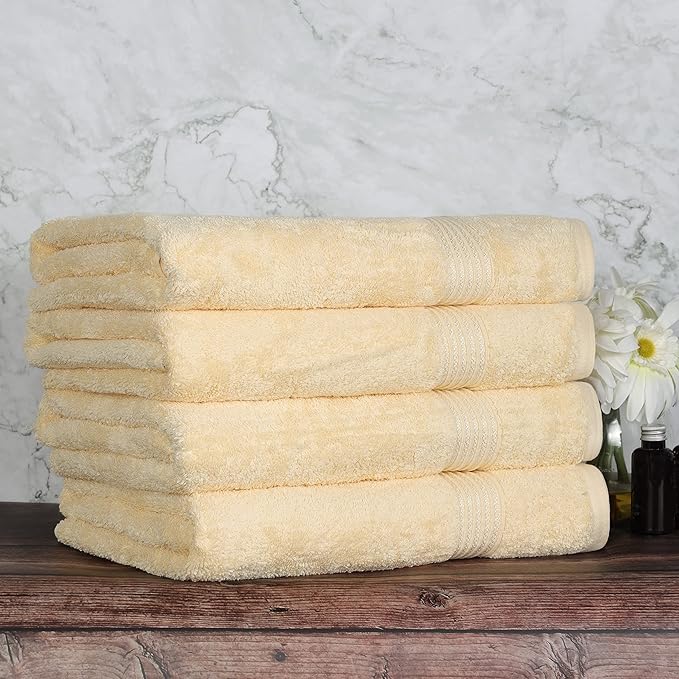 Superior Egyptian Cotton 4-Piece Bath Towel Set for Shower, Bath, Spa, Resort, Hotel, Soft Body Towels, Airbnb Essentials, Apartment, Dorm, Quick Dry, Absorbent, Bathroom Basics, Canary