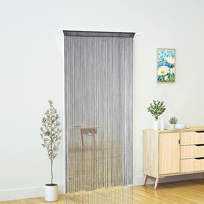 Doorway String Curtain Door Curtains,Boho Hippie Hanging Patio Tassels Screen Room Decor Bedroom Wall Window Closet Kitchen Living Room Fringe Divider Panel Laundry Room(39×110in/100×280cm, Grey)