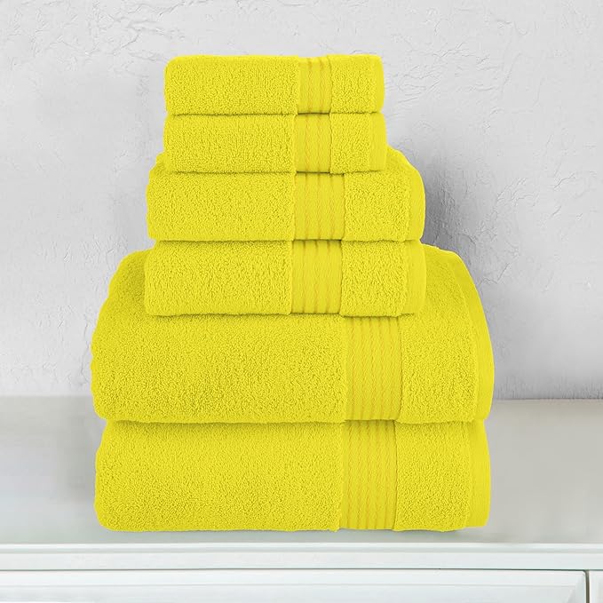 Elegant Comfort Premium Cotton 6-Piece Towel Set, Includes 2 Washcloths, 2 Hand Towels and 2 Bath Towels, 100% Turkish Cotton - Highly Absorbent and Super Soft Towels for Bathroom, Yellow