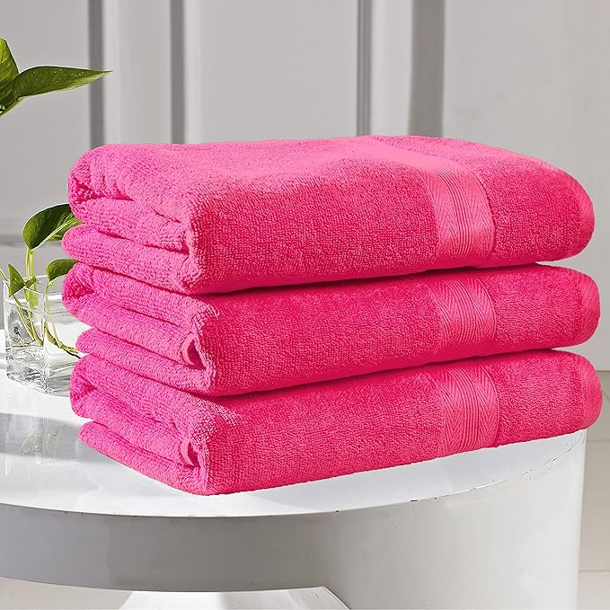 BOUTIQUO Premium Cotton 4 Pack Bath Towel Set - 100% Pure Cotton - 4 Bath Towels 27x54 - Ideal for Everyday use - Ultra Soft & Highly Absorbent - Hot Pink