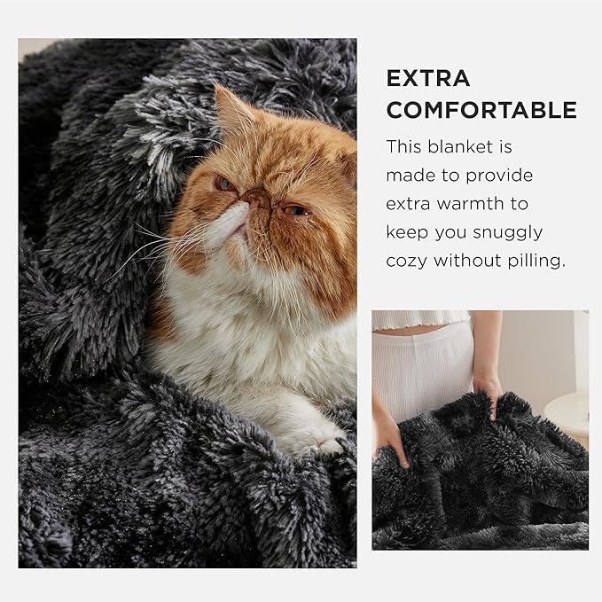 Bedsure Fluffy Tie Dye Black King Size Blanket for Bed, Thick Soft Sherpa Faux Fur Fleece Bedding Fuzzy Plush Winter Warm Heavy Oversize Big Large King Blanket, Cozy Black Gifts for Men Women, 108x90