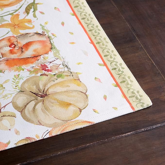 Maison d' Hermine Placemats Set of 4 100% Cotton Washable Cloth Place Mats, Reusable Table Mats for Kitchen Dining Decoration, Party, Wedding, Restaurant (Pumpkin Passion, 13" x 19")