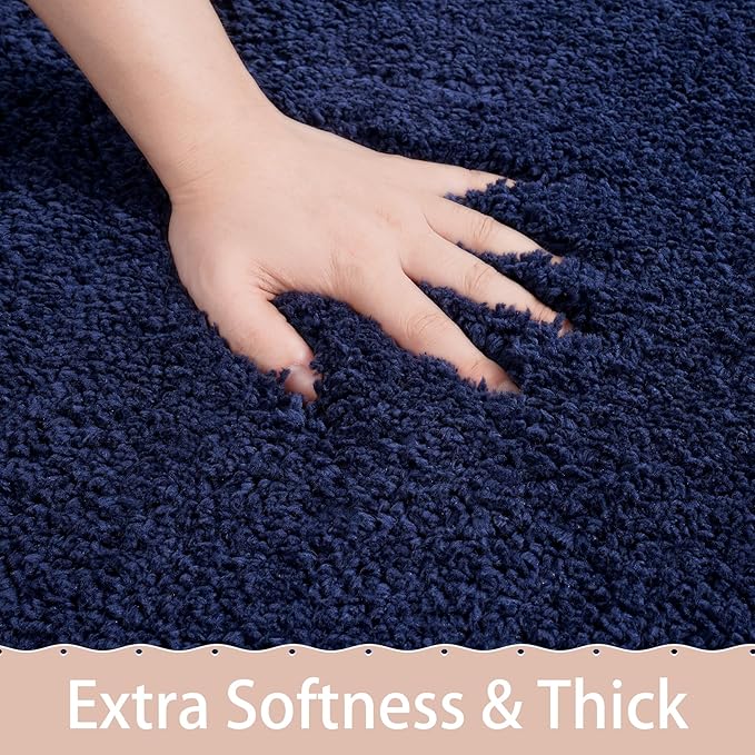 AROGAN Luxury Long Bathroom Runner Rug, 24x48 Inch Thick Soft and Absorbent Microfiber Non Slip Bath Mat, Rubber Backing Quick Dry Rugs Carpets, Machine Washable Plush Mats for Shower Floor, Navy Blue