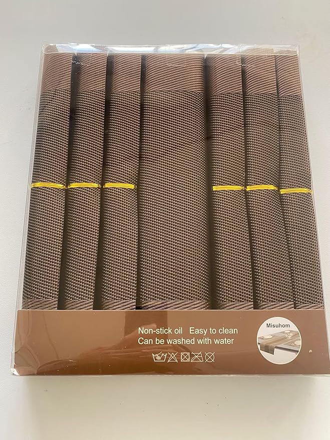 Placemats with Table Runner Sets Place Mats, Woven Crossweave Vinyl Kitchen Tablemat, Washable PVC Mats for Dining Table, Parties, Farmhouse, Thanksgiving, Christmas & Gathering (Brown)