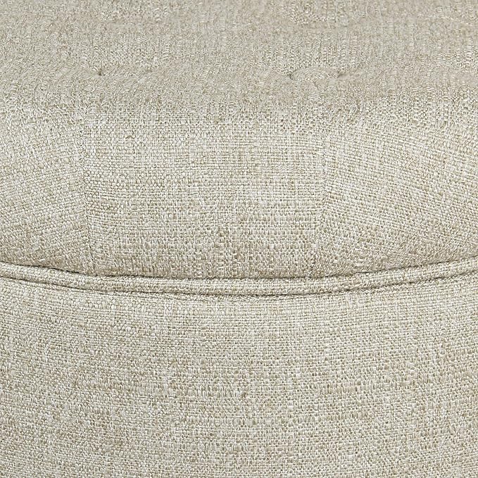 Homepop Home Decor Upholstered Round Tufted Foot Rest Ottoman Ottoman with Storage for Living Room & Bedroom Decorative Home Furniture, Twine Small