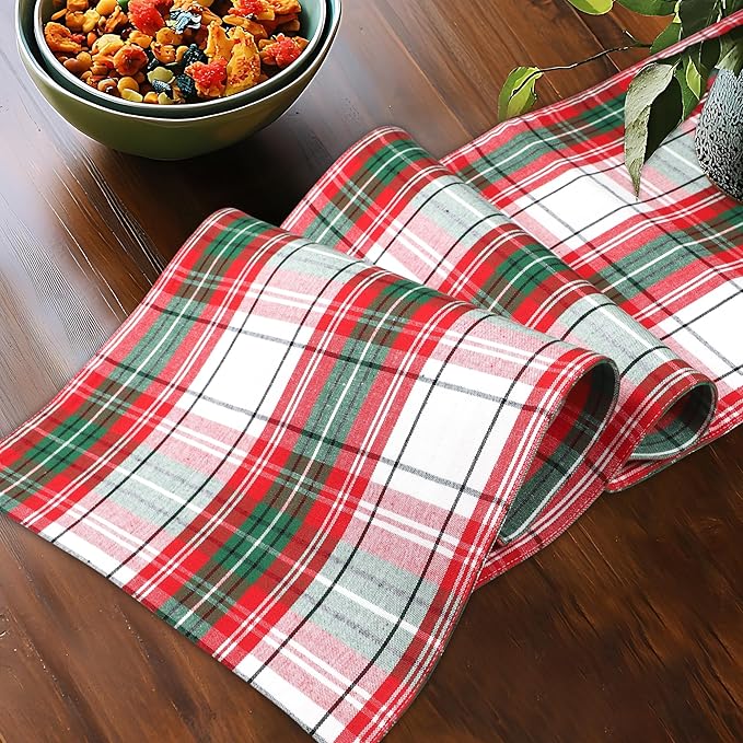 Urban Villa Christmas Table Runner Christ Check Table Runner 14”x72” 100% Cotton Over Sized Runner Heavier Quality Table Runner for Christmas Celebrations Dining Wedding Dinner Parties Everyday Use