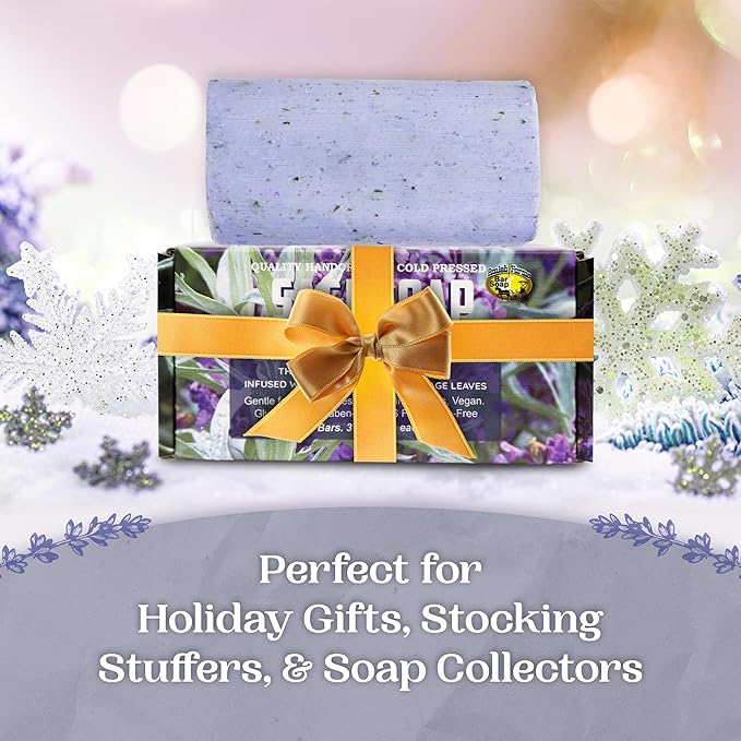 Amish Farms Sage Soap Bar with Bentonite Clay for Face & Body, Lavender Scent (1 Bar) Handmade in USA, Cold Processed Body Soap Bars for Women and Men - Gentle for Sensitive Skin, 4 Ounce Each