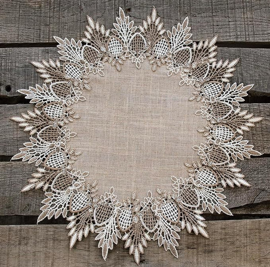 Lace Doily Neutral Earth Tones Table Topper Scarf Place Mat Round Doily (16 inch Round)