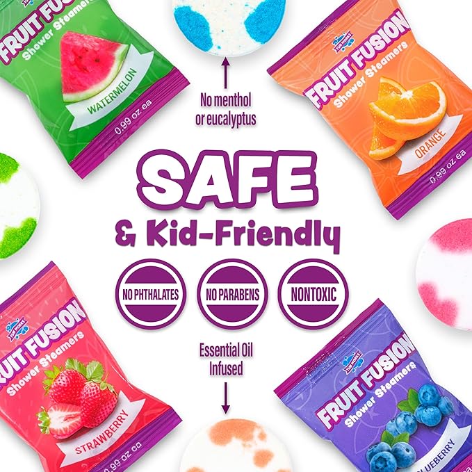 Tub Works® Fruit Fusion™ Shower Steamers for Kids, Variety 12 Pack | Fresh & Fruity Shower Steamers Aromatherapy | Fun Shower Bombs | Alternative to Kids Bath Bombs for a Sensory Shower Experience