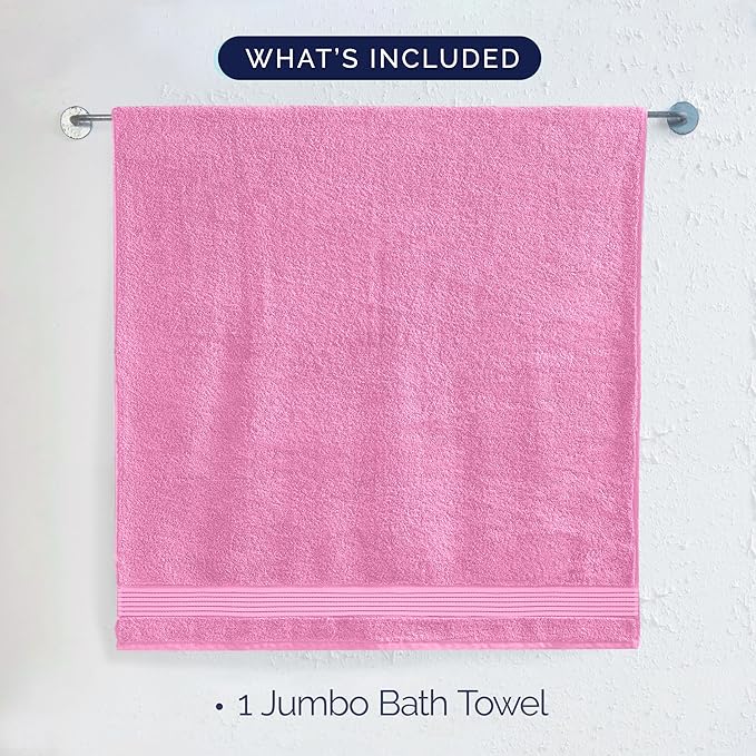 Elegant Comfort Premium Turkish Cotton 1 Piece Jumbo Bath Towel - 35 x 70 inch, Luxurious Hotel Spa Quality 100% Turkish Cotton Large Bath Towel - Highly Absorbent - Soft Bathroom Towel, Light Pink