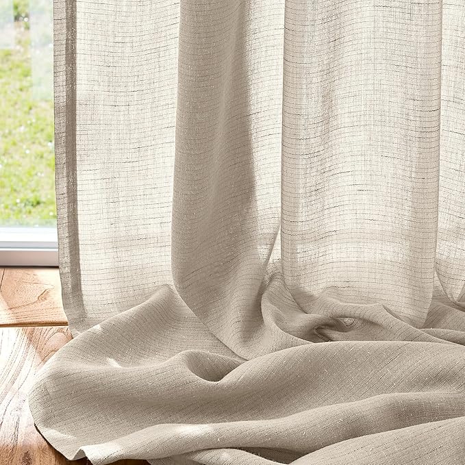 jinchan Linen Blend Curtain 84 inch Length 1 Panel for Sliding Door, Light Filtering 100 inch Extra Wide Living Room Drape with Rod Pocket Back Tab(100W x 84L, Oat)