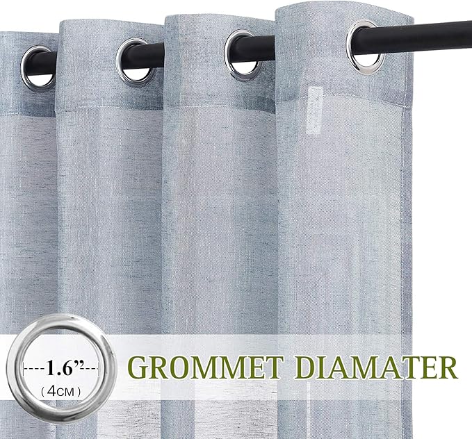 NICETOWN Linen Sheer Kitchen Short Curtains 48 inch Length 2 Panels, Grommet Semi Sheer Small Window Treatments Privacy with Light Filtering Drapes for Bedroom, Sea Mist, W36 x L48, 2 Panels