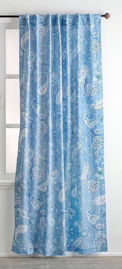 Maison d' Hermine Curtains for Living Room 100% Cotton 108 inch Length One Panel Light Filtering Curtains for Bedroom Windows with Rod and Loop Pockets Drapes (Ramage Steel Blue, 50" W x 108" L)