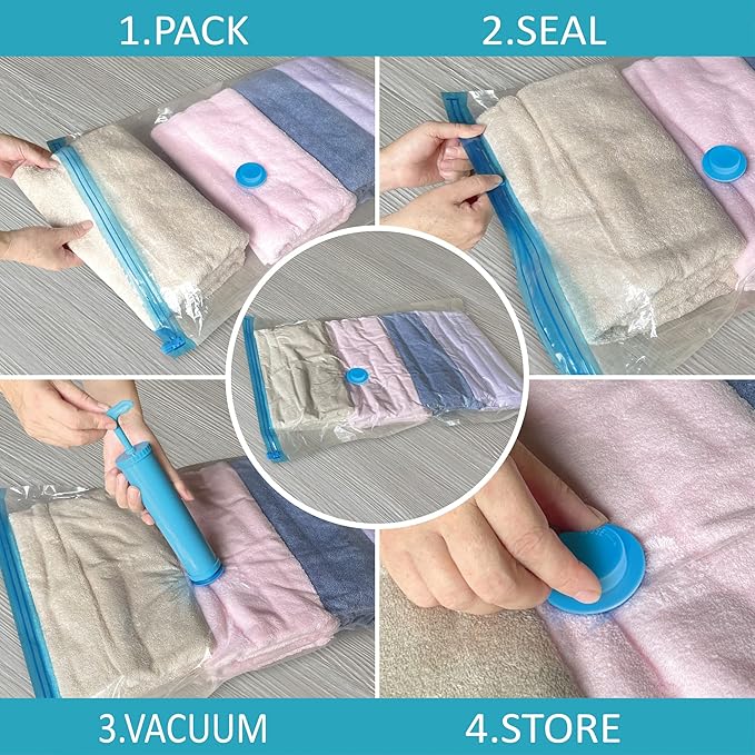Vacuum Storage Bags - 10 Jumbo Space Saver Bags With Pump for Clothes, Comforters, Blankets, Bedding