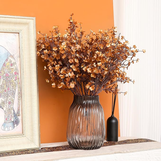 JAKY-Global Babys Breath Silk Artificial Flowers 6 Bundle Fake Plants Fall Stems Decorations for Home,Farmhouse Decor Bouquets DIY Garden (Dark Brown White 6pcs)