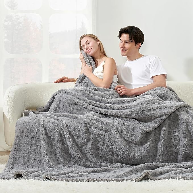 Cozy Bliss Ultra Soft Waffle Blanket - Lightweight Cozy Blankets Gift for Women,Cute Checkered Throws Blanket for Bed, Couch and Sofa,Grey,50x60 Inches