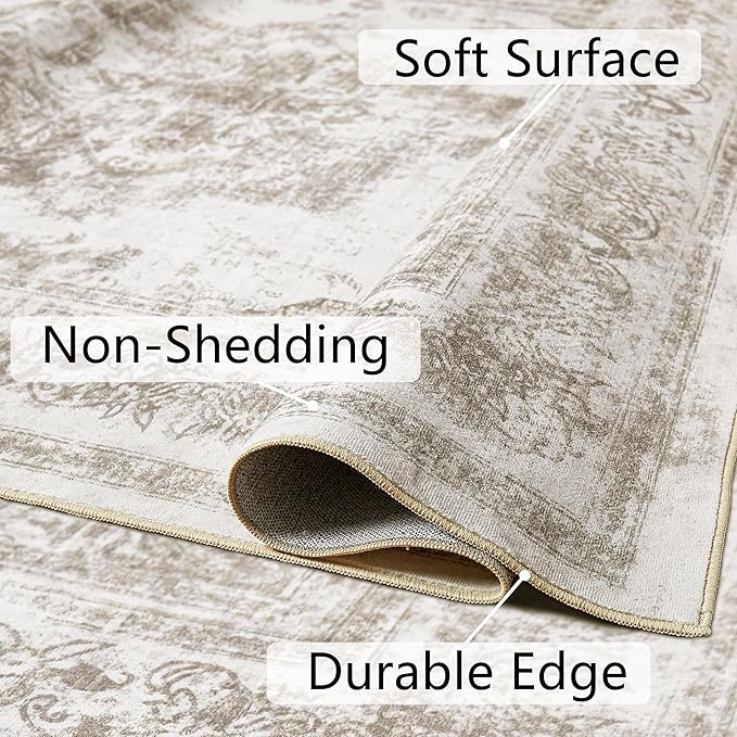Runner Rug 2x5 Washable Taupe Hallway Runner Vintage Boho Medallion Non Slip Distressed Retro Carpet Indoor Low Pile Long Soft Rug for Kitchen Entryway Bedroom Bathroom Laundry