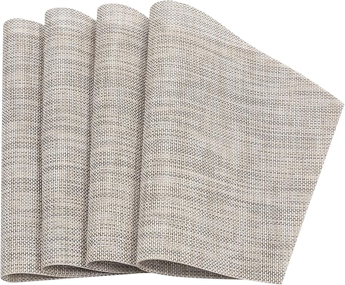 SHACOS Small Round Table Placemats Wedge Shaped Placemats Set of 4 Heat Resistant Wipe Clean Indoor Outdoor (4, Beige White Black)
