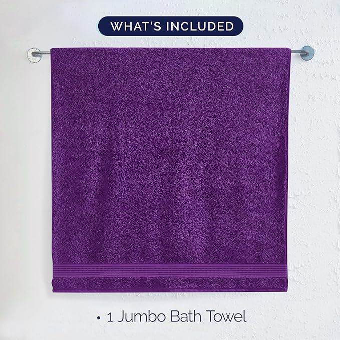 Elegant Comfort Premium Turkish Cotton 1 Piece Jumbo Bath Towel - 35 x 70 inch, Luxurious Hotel Spa Quality 100% Turkish Cotton Large Bath Towel - Highly Absorbent - Soft Bathroom Towel, Purple