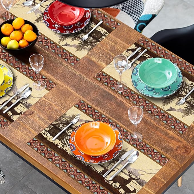 Vintage Bear Moose Placemats Set of 4 Rustic Farmhouse Wild Animal Heat Resistant Table Mat 12x18 Inch Country Cabin Forest Kitchen Mats for Party Dining Table