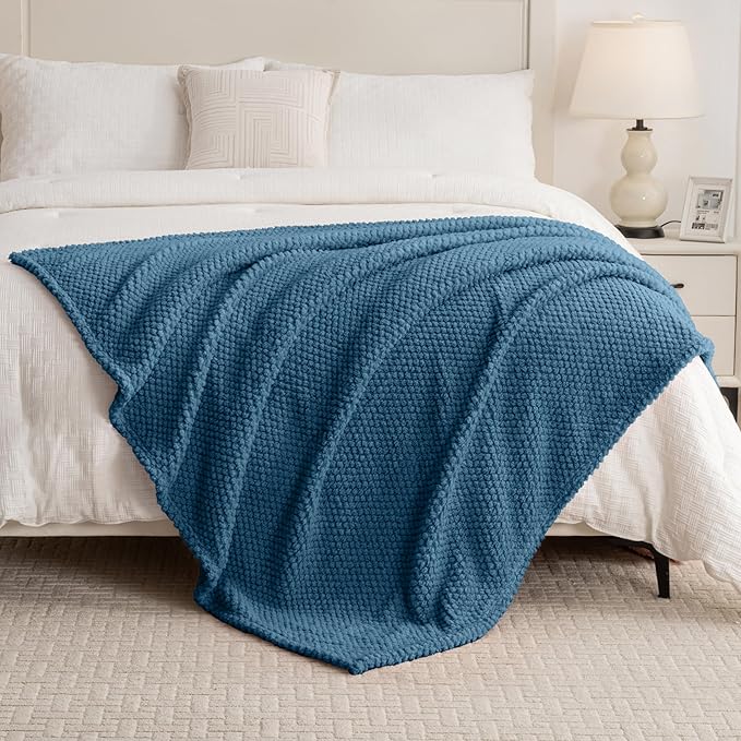 Blue Soft Fleece 300GSM Twin Blanket for Couch Cozy Flannel Room Decorative Blankets, Lightweight Plush Blanket for Bed Sofa, 60x80