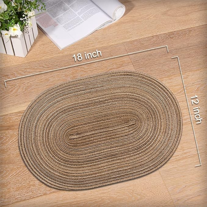 Noctiflorous Oval Braided Placemats Set of 8 Woven 12x18 Inch Non Slip Washable Heat Resistant Place Mats Round Tablemats for Dining Kitchen Party Daily Table Decor Dinner Mats (12 Brown, 8)
