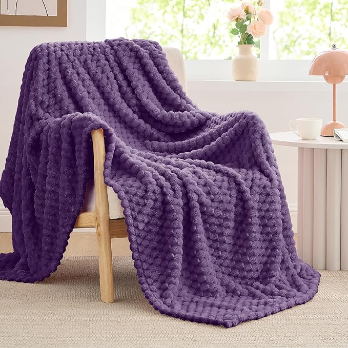BEDELITE Fleece Throw Blanket for Couch & Bed - 3D Jacquard Decorative Purple Blanket, Super Soft and Cozy Warm Fuzzy Blanket All Seasons Suitable, 50x60Inches