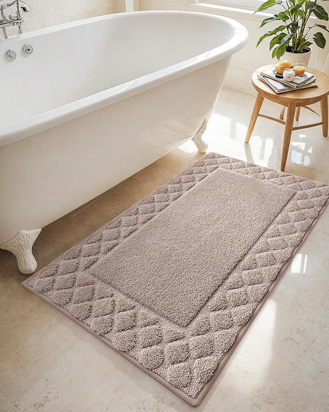 Color&Geomety Long Bathroom Rugs Runner Non Slip 24"x43", Absorbent Light Brown Bath Mat Washable, Luxury Bathroom Mat Shower Mat Outside Shower