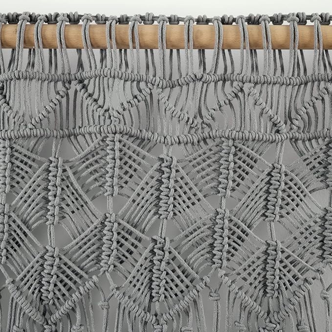 Lush Decor Boho Macrame Tassel Cotton Valance/Kitchen Curtain/Wall Decor, 30" L x 40" W, Gray