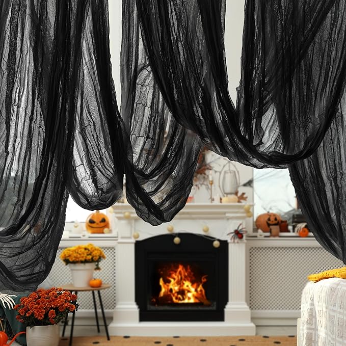 600" x 85" Creepy Halloween Cloth - Black Spooky Fabric - Large Creepy Halloween Decorations for Haunted House, Window Backdrops, Garden Party, Yard, Wall, Doorway
