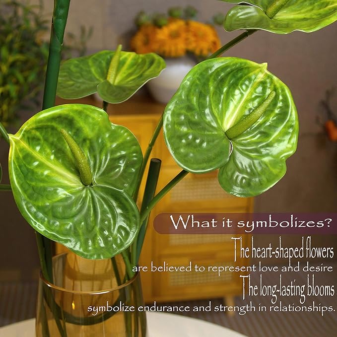 10pcs Artificial Anthurium,28 Inch Faux Tropical Plants Tailflowers,Realistic Flamingo Flower for Home Decor Centerpiece Wedding Bouquet Bonsai,Green