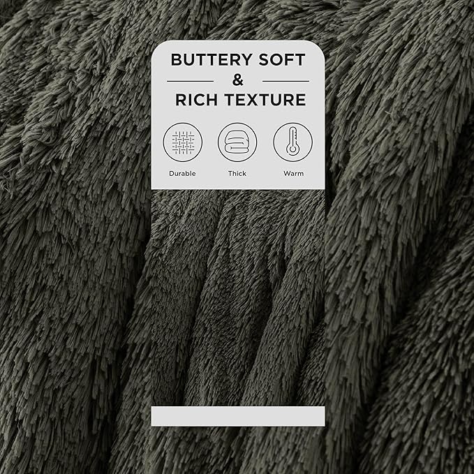 Bedsure Fluffy Olive Green Throw Blanket Gifts for Women, Men, Soft Fleece Cozy Fuzzy Sherpa Plush Warm Minky Thick Faux Fur Throws for Couch, Dark Green Decor House Blanket Gifts for Her, 50x60
