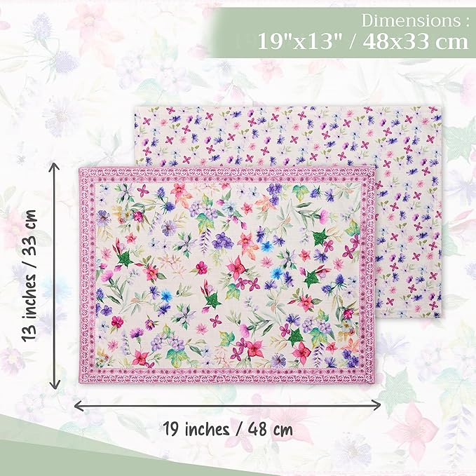 Maison d' Hermine Placemats Set of 4 100% Cotton Washable Cloth Place Mats, Reusable Table Mats for Kitchen Dining Decoration, Party, Wedding, Restaurant Spring/Summer (Chardon, 13" x 19")