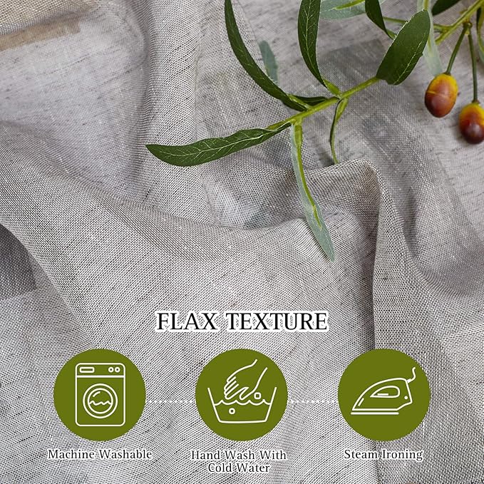 NICETOWN Charcoal Grey Solid Linen Sheer Curtains, Ring Top Thick Flax Light Reducing Wrinkle Free Linen Blend Semi Sheer Window Treatment for Kitchen/Bedroom, W52 x L45, 2 Panels