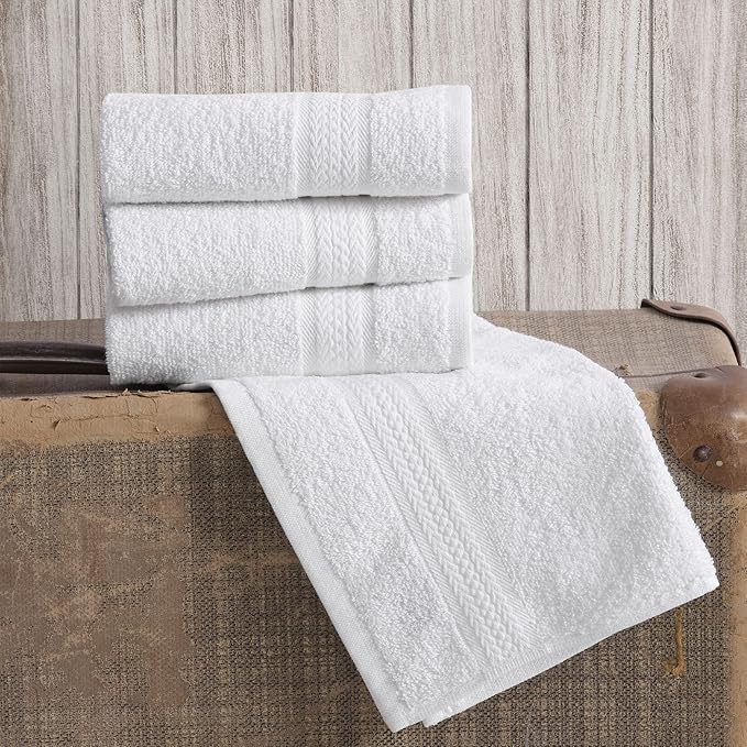 REGAL RUBY 4 Pieces White Washcloths Bath Linen Set Quick-Dry, Highly Absorbent, Soft Feel Towels, Premium Quality Flannel Face Cloths