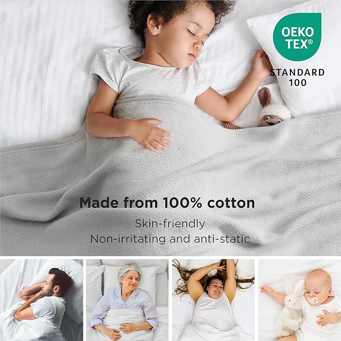 Bedsure 100% Cotton Large Blanket Oversized King for Bed 120x94 inches - Breathable Soft Cozy Herringbone Woven Blanket for Summer, Couch Cover, Grey