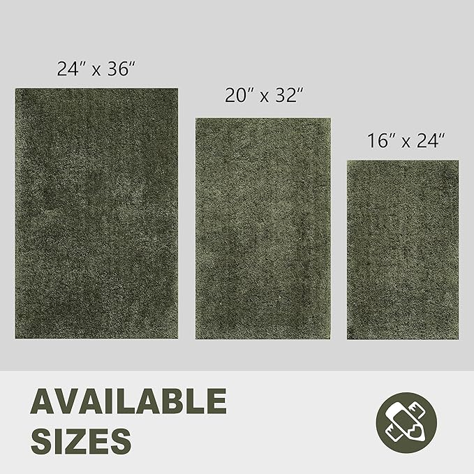 CozeCube Upgraded Shaggy Bath mat for Bathroom Non Slip 36" X 24", Super Soft Quick Dry Bath Rugs, Fluffy Plush Bathroom Rugs Machine Washable, Olive Green