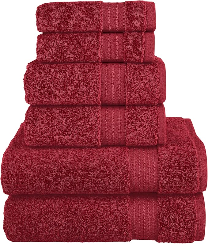 Elegant Comfort Premium Cotton 6-Piece Towel Set, Includes 2 Washcloths, 2 Hand Towels and 2 Bath Towels, 100% Turkish Cotton - Highly Absorbent and Super Soft Towels for Bathroom, Burgundy