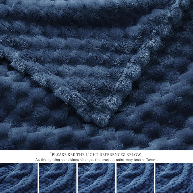 EXQ Home Fleece Blanket Queen Size for Couch or Bed - 3D Imitation Turtle Shell Jacquard Decorative Blankets - Cozy Soft Lightweight Fuzzy Flannel Blanket Suitable for All Seasons(90"×90",Dark Blue)