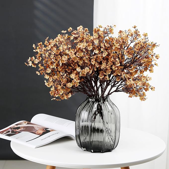 JAKY-Global Babys Breath Silk Artificial Flowers Bulk 6pcs for Fall Decor Fake Flower Bouquet Bulk for Home Kitchen Indoor Bouquet Floral Arrangement Table Centerpieces Farmhouse Decor(Khaki)