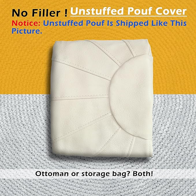 Thgonwid Unstuffed Moroccan Ottoman Pouf Cover, Ottoman Footstool Storage Solution, Bean Bag Chair, Foot Rest, Ivory White