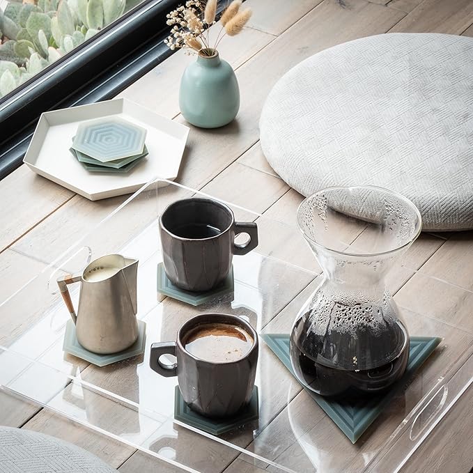 LINE+ARC Extra Thick Silicone Coasters (As Seen in NYTimes WireCutter) Waterproof Anti-Stain Heat-Safe Dishwasher-Safe Degrē Coasters (Set of 6, Winter Salad) Outdoor Rubber Mid-Century Modern