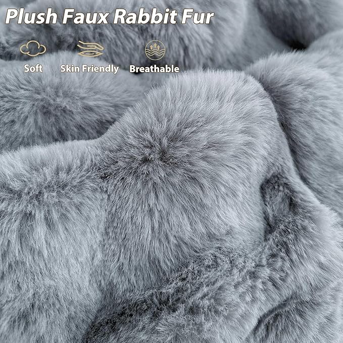 LIFEREVO Faux Rabbit Fur Round Inflatable Pouf Ottoman, 20" X 16" Shaggy Waffle Bubble Floor Poufs Foot Rest Living Room Bedroom, Furry Pouf Chair Foot Stool Couch Home Decor, Anti-Slip, Light Grey