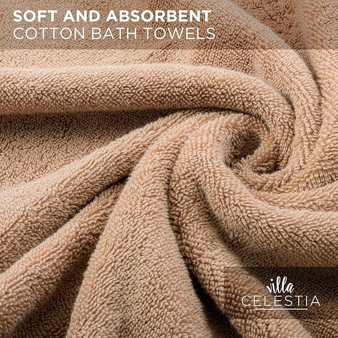 Luxury Bath Towels, 700 GSM Premium Beige Bath Towels, Quick Dry Beige Towels Bathroom, Soft Bath Towels Body Towels Beige Towel Set for Bathroom 27x54 Inches, Beige Towels Set of 3