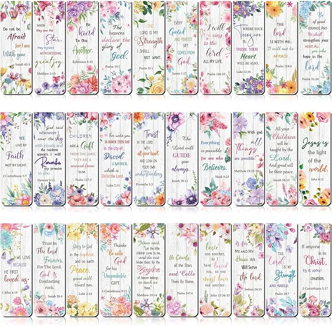 Chinco 30 Pcs Christian Bookmarks Magnetic Bible Verse Bookmarks Religious Scripture Inspirational Church Supplies Motivational Prayer Page Clip for Women Kid Student Teacher School Gift (Flower)
