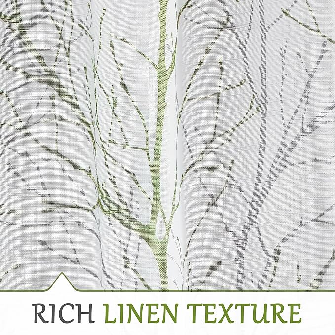 FMFUNCTEX Extra Wide Patio Door Curtain 100 inches Width by 96 Inch Length for Living Room Tree Print Not See Through Linen Semi Sheer Curtain Green Gray Branch Sliding Glass Door Curtains 1 Panel